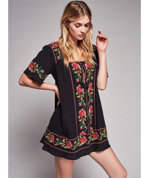 Robe bohème noir courte acheter en ligne