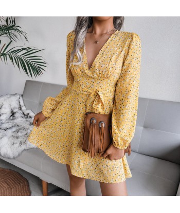 Robe bohème chic jaune courte Economisez 